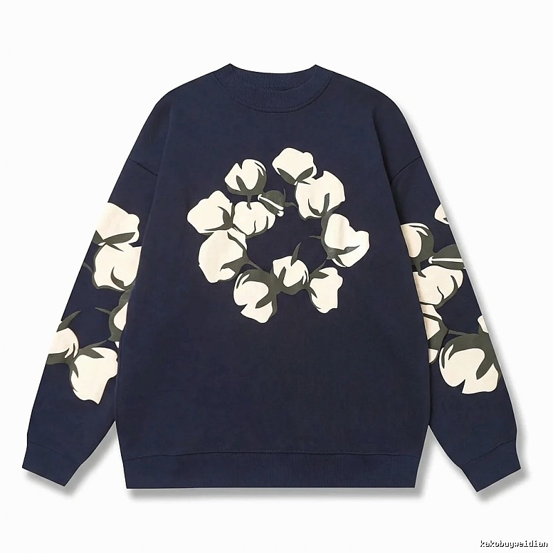 DENIM TEARS Retro Style Navy Blue Sweatshirt