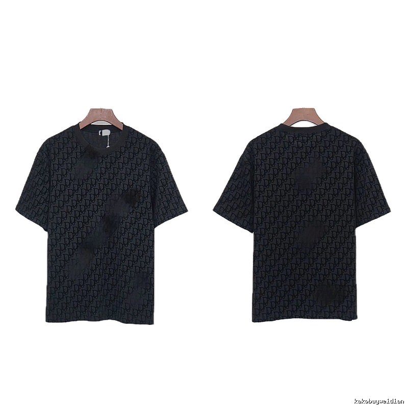 Dior All-over Monogram Print Light Luxury Style Black T-Shirt