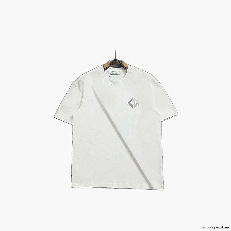 Dior Diamond Check Embroidered Minimalist Style White Short-Sleeve T-Shirt