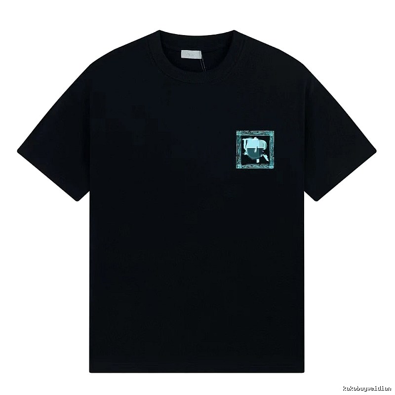 Dior Frame Print Trendy Style Black Short-sleeve T-shirt