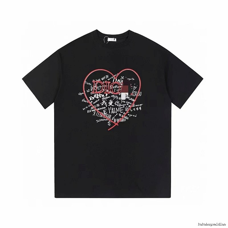 Dior Heart Graffiti Trendy Style Black T-Shirt