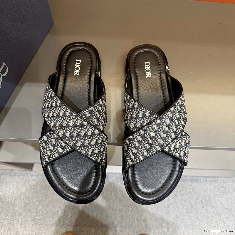 Dior Retro-style Monogram Black and Grey Slides