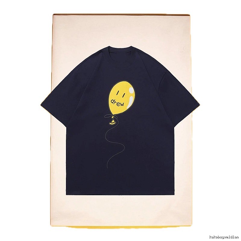DREW Balloon Smiley Street Style Navy Blue Short Sleeve T-Shirt