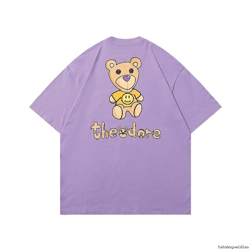 DREW Bear Print Street Style Purple T-shirt