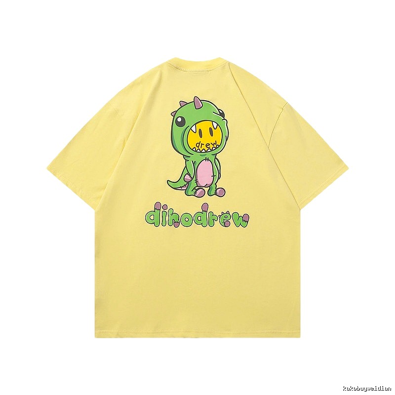 DREW Dinosaur Print Street Style Yellow Short-sleeve T-shirt
