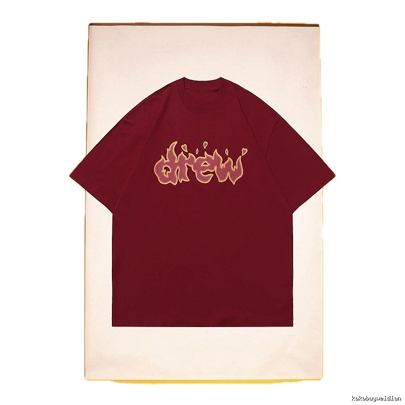 DREW Flame Heart Street Style Burgundy Short Sleeve T-Shirt