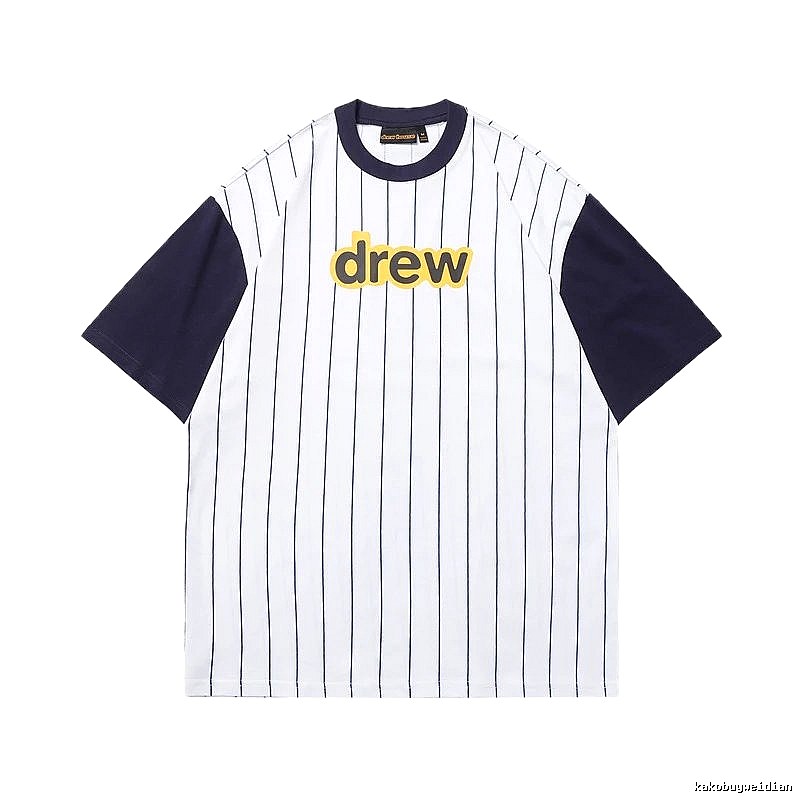 DREW Letter Baseball Style Navy and White Colorblock Short Sleeve T-shirt