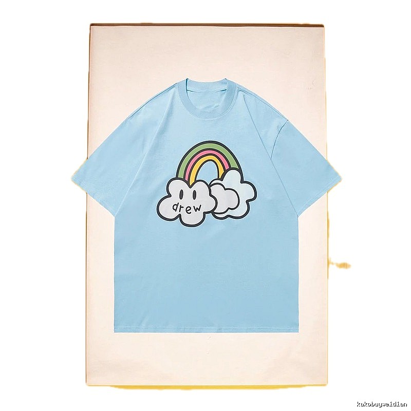 DREW Rainbow Cloud Casual Style Light Blue Short Sleeve T-Shirt