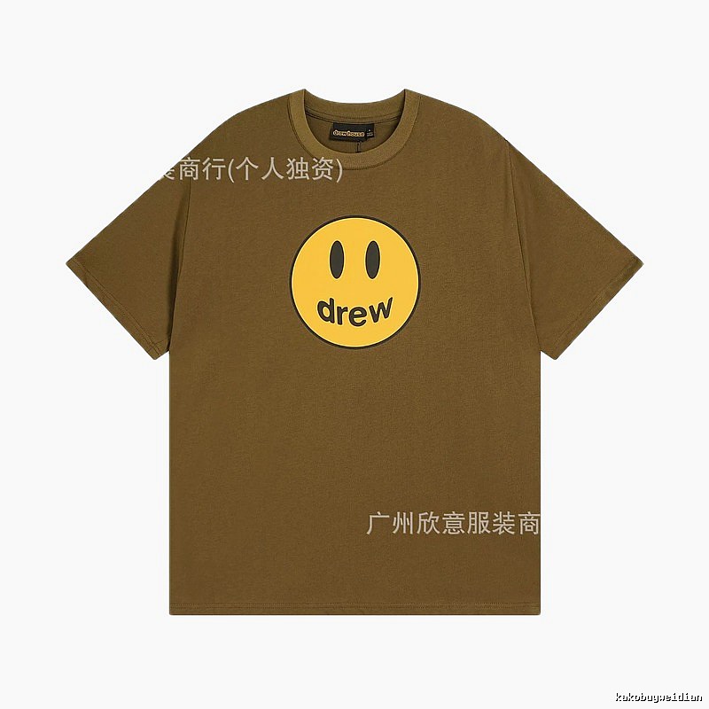 Drew Smiley Face Street Style Brown Short Sleeve T-shirt