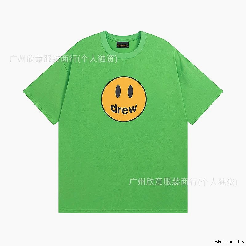 DREW Smiley Face Street Style Green Short Sleeve T-Shirt