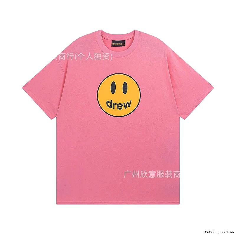 DREW Smiley Series Street Trend Style Pink Short Sleeve T-Shirt