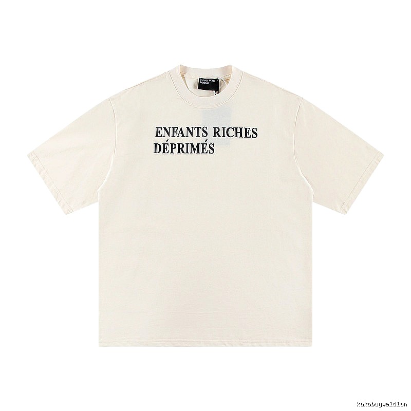 ERD Letter Print Minimalist Style Off-white Short-sleeve T-shirt