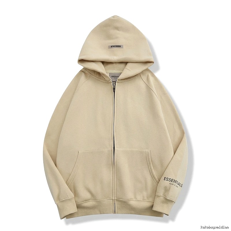 ESSENTIALS minimalist style beige hooded sweatshirt with drawstring