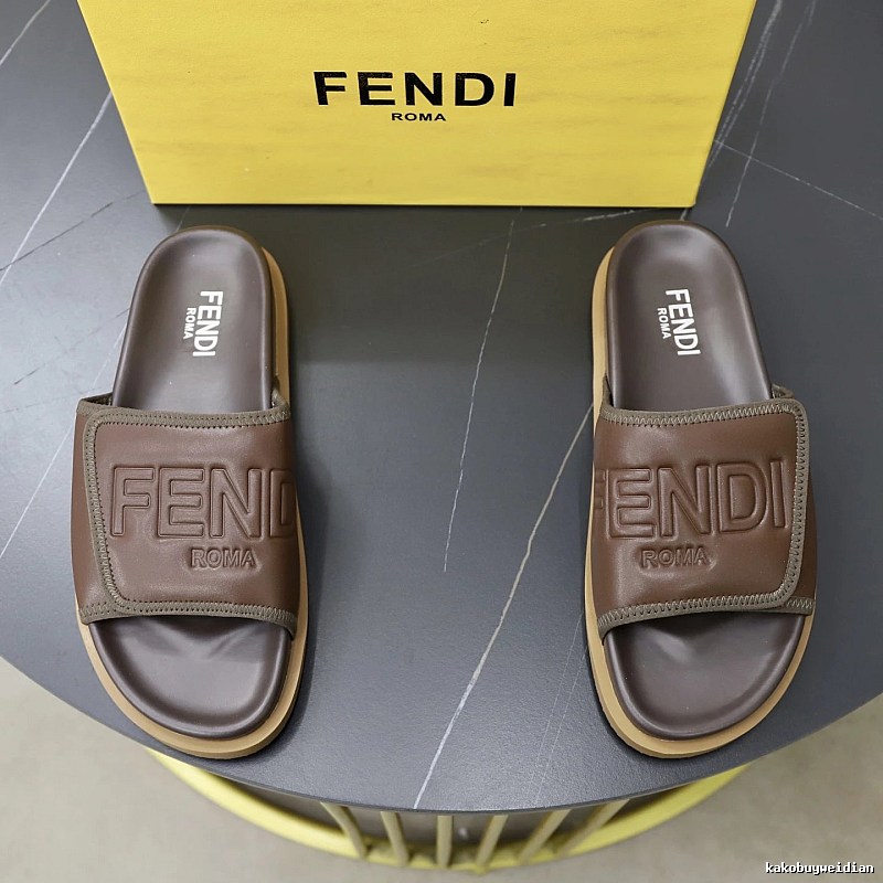 Fendi Roma Light Luxury Style Brown Slides