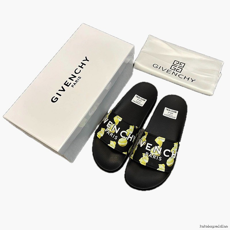 Givenchy Streetwear Letter Print Black and Yellow Slide Sandal