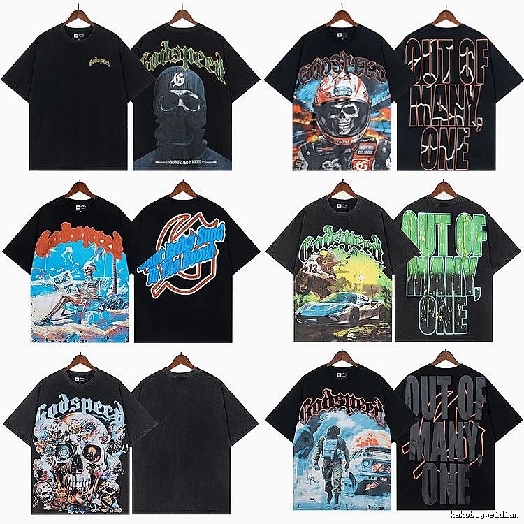 Godspeed Skull Print American Street Style Black T-shirt