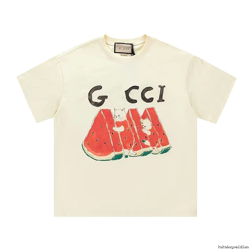 Gucci Cat and Watermelon Printed Off-white Casual T-Shirt
