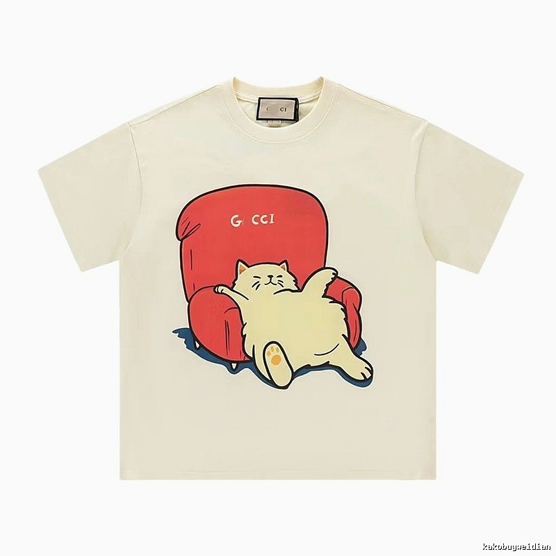 Gucci Cat Print Casual Off-White T-Shirt