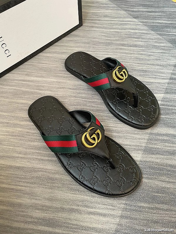 Gucci Double G Classic Retro Black Flip Flops