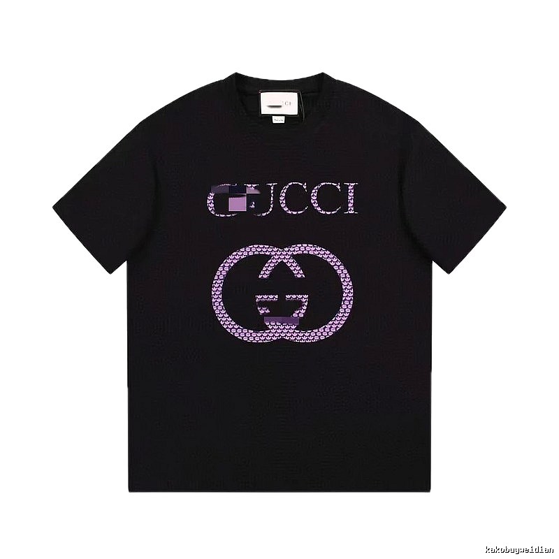 Gucci Double G Trendy Style Black and Purple Short Sleeve T-Shirt