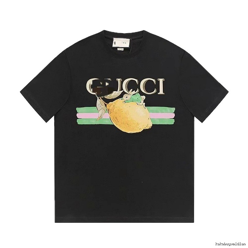 Gucci Lemon Print Casual Style Black T-shirt