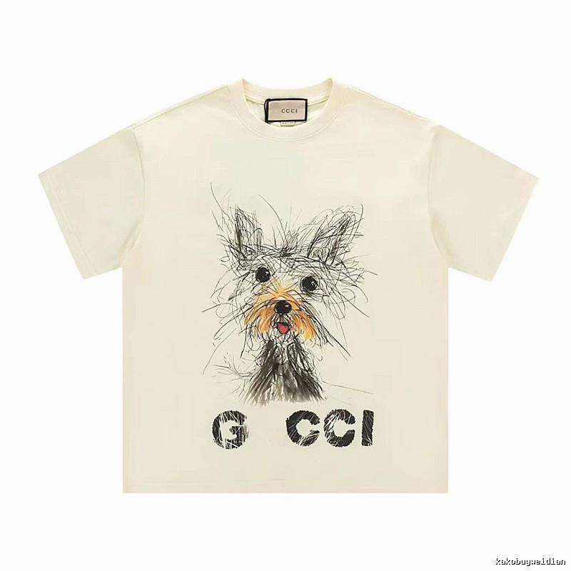 Gucci Puppy Graffiti Casual Style Off-white T-Shirt