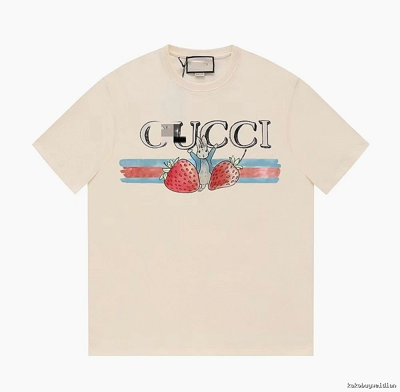Gucci Strawberry Rabbit Print Vintage Off-white Short Sleeve T-Shirt