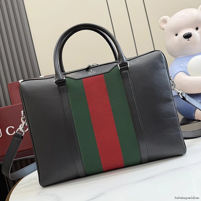 Gucci Web stripe briefcase bag Black Structured Work Green