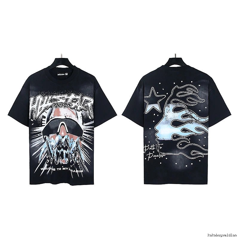 Hellstar Flame Print Street Style Black T-Shirt