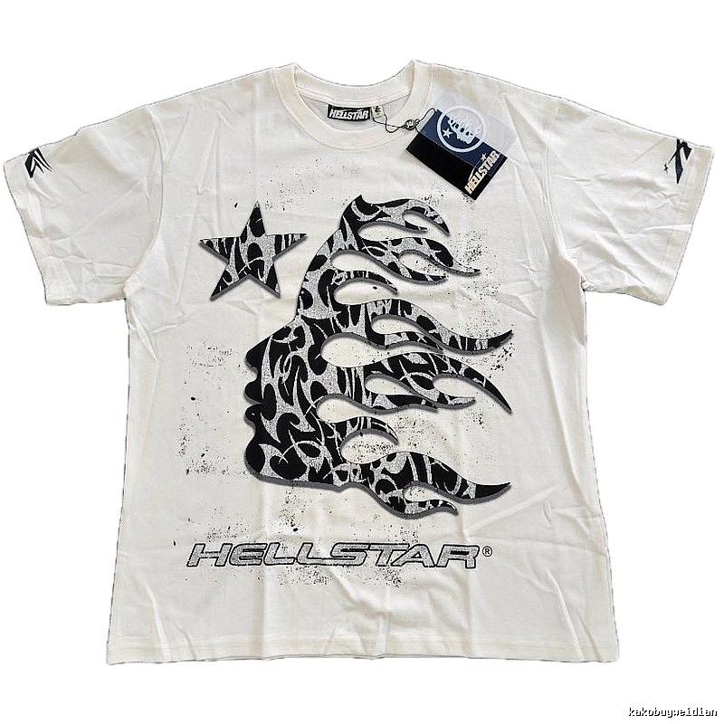 Hellstar Flame Print Street-style Off-white T-shirt