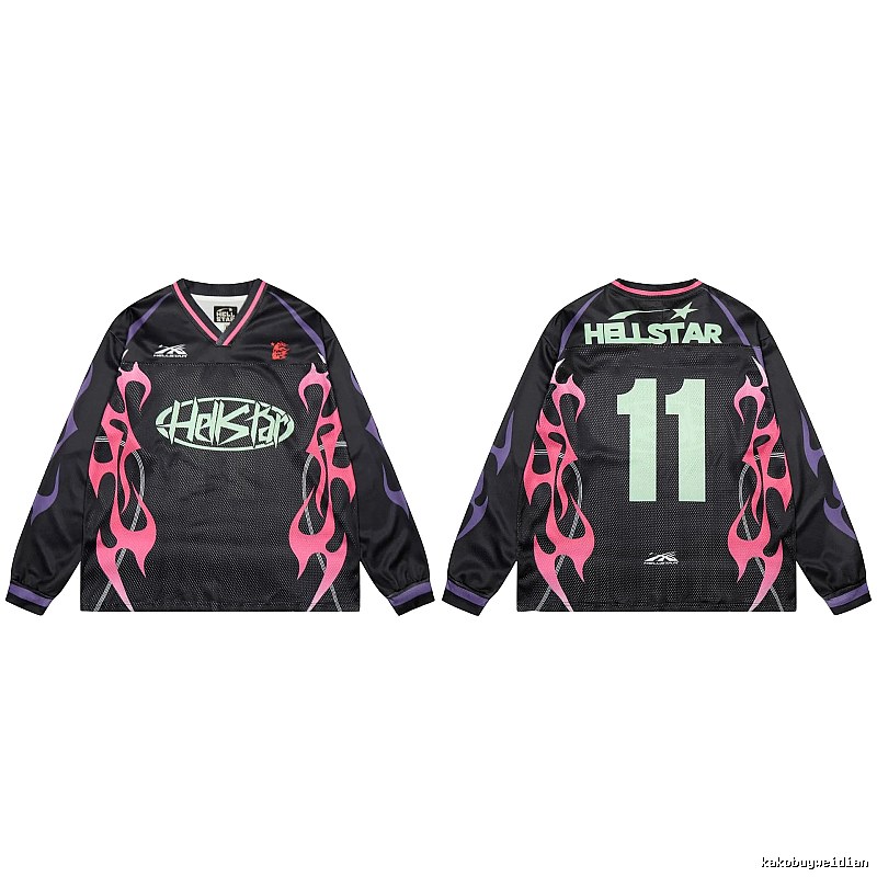 Hellstar Flame Street Style Black and Pink Jersey