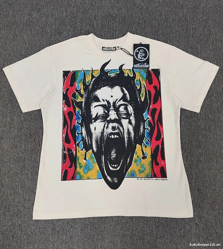 Hellstar Portrait Print Street Style Off-white T-shirt