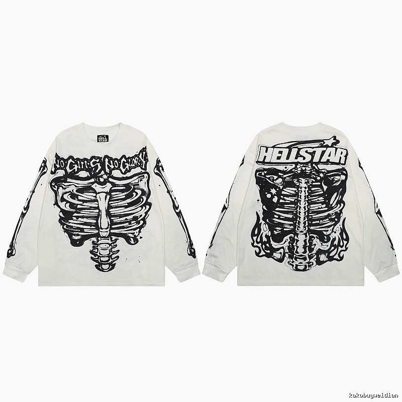 Hellstar Skull Print Dark Style Off-white Long Sleeve T-Shirt