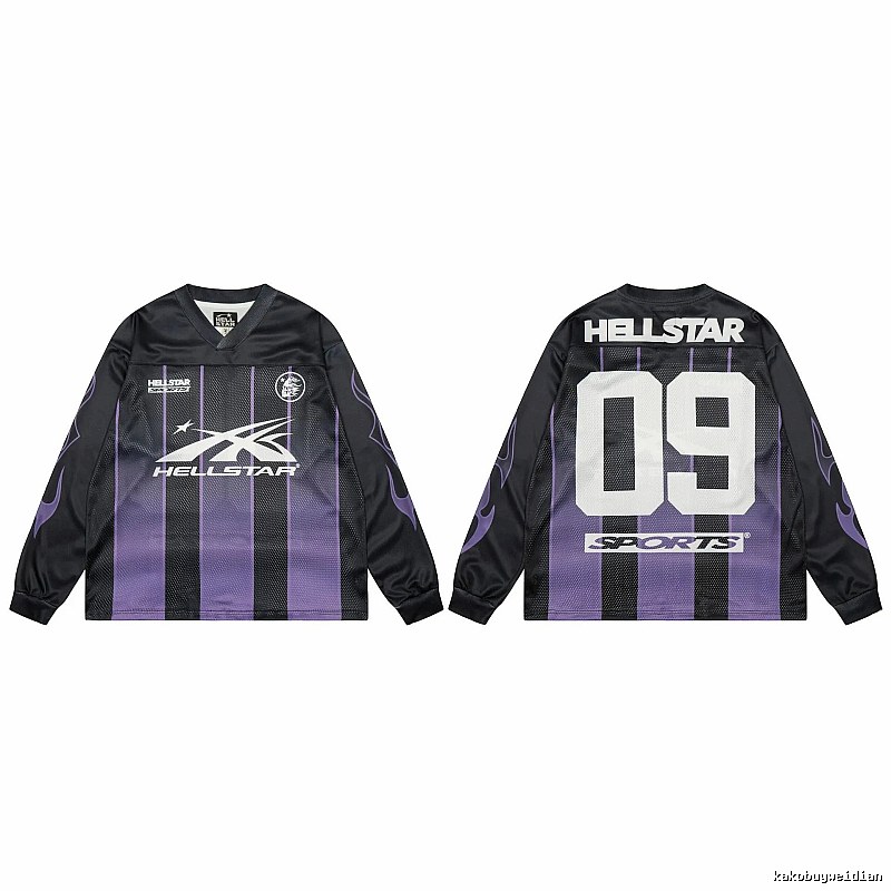 Hellstar Sporty Street Style Black and Purple Long-Sleeve Jersey