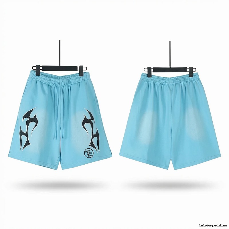 Hellstar trendy brand printed light blue shorts