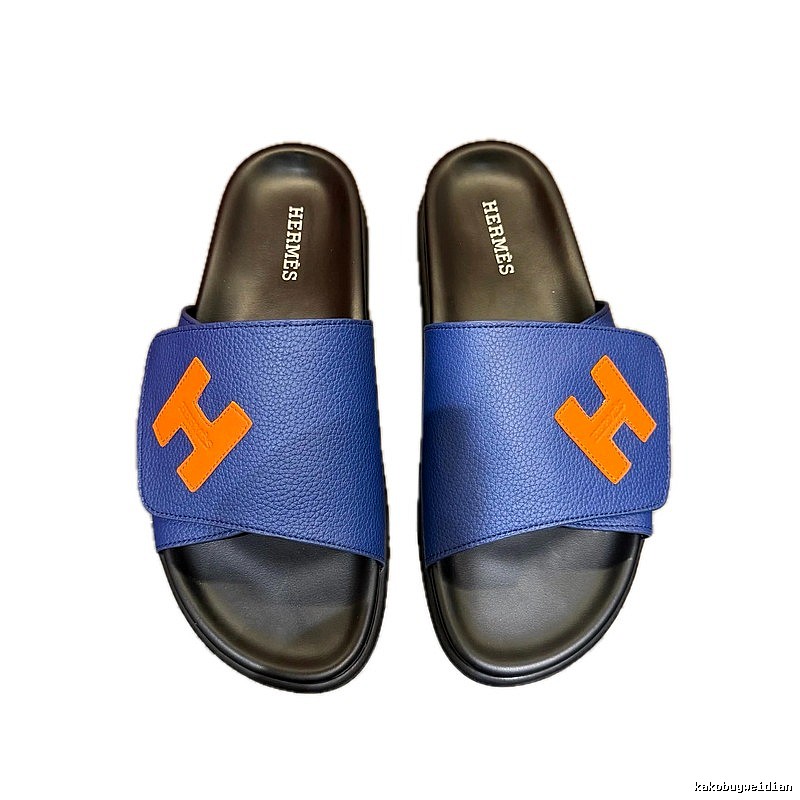 Hermès H-buckle Light Luxury Style Blue Slide Sandals