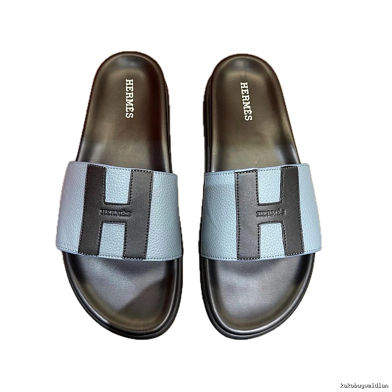 Hermès H Collection Minimalist Style Dusty Blue Slides
