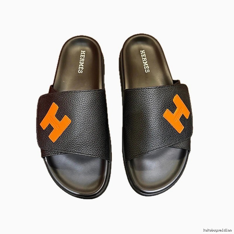 Hermès H Series Minimalist Style Black and Orange Colorblock Slide Sandals