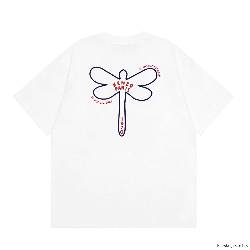 KENZO Dragonfly Print Casual White T-Shirt