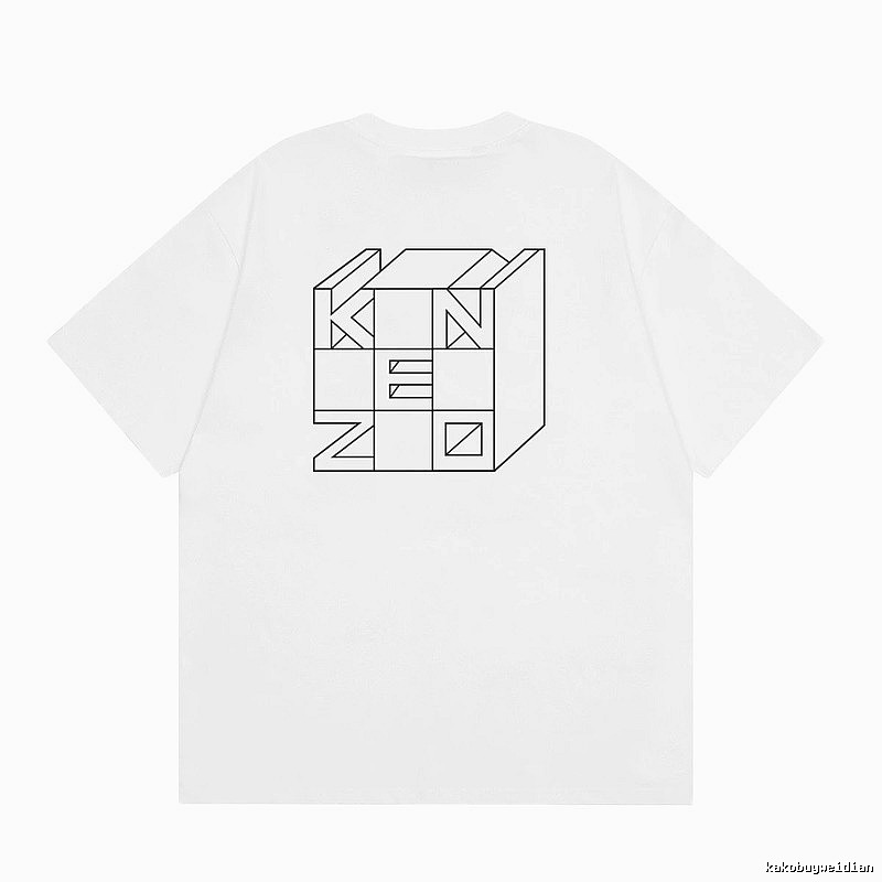 KENZO Geometric Lines Minimalist Style White T-shirt