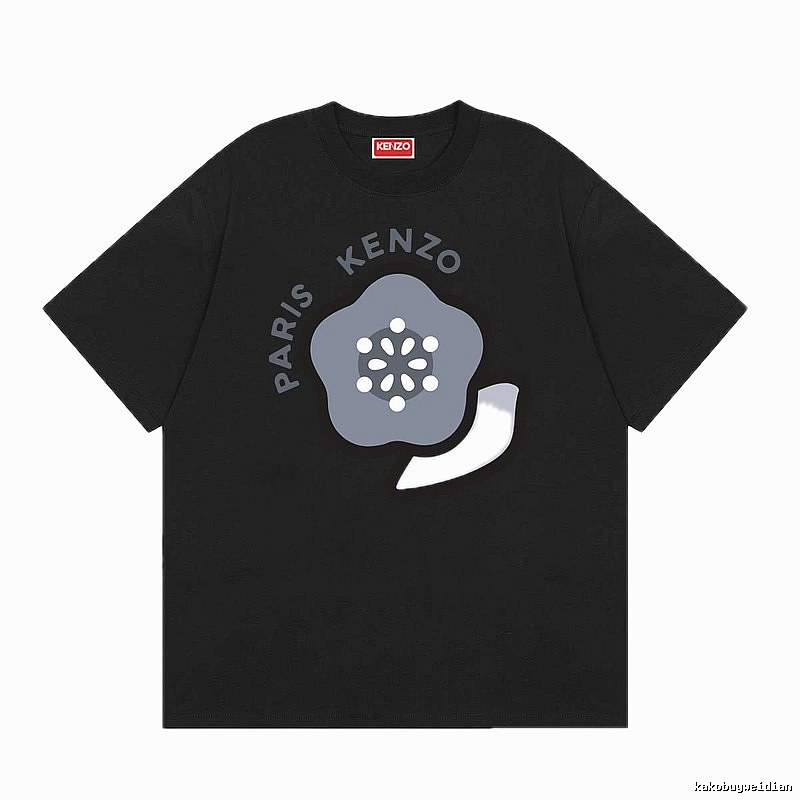 KENZO Paris Flower Casual Style Black T-Shirt