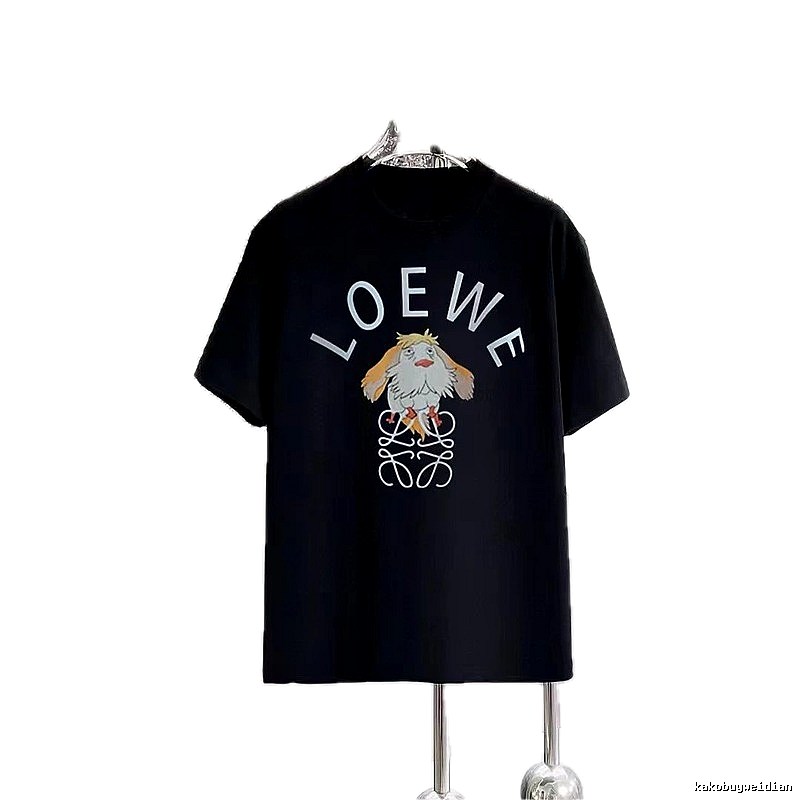LOEWE Cartoon Print Casual Style Black T-Shirt