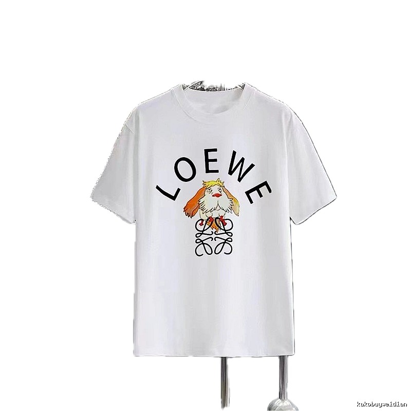 LOEWE Cartoon Print Casual Style White Short-sleeve T-shirt