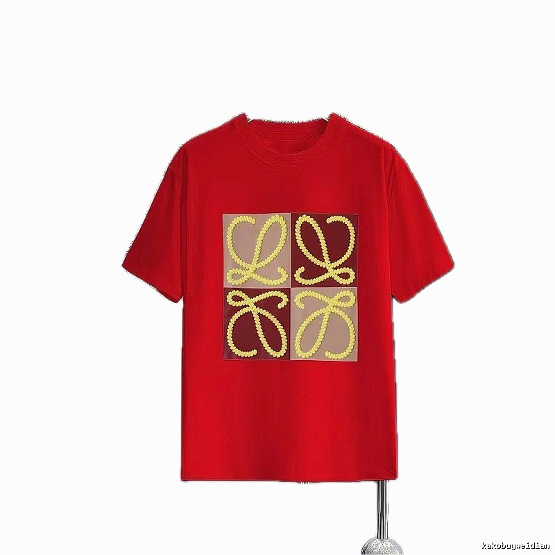 LOEWE Embroidered Streetwear-style Red Short-sleeve T-shirt