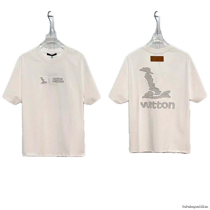 Louis Vuitton Embroidered Casual Style White T-Shirt