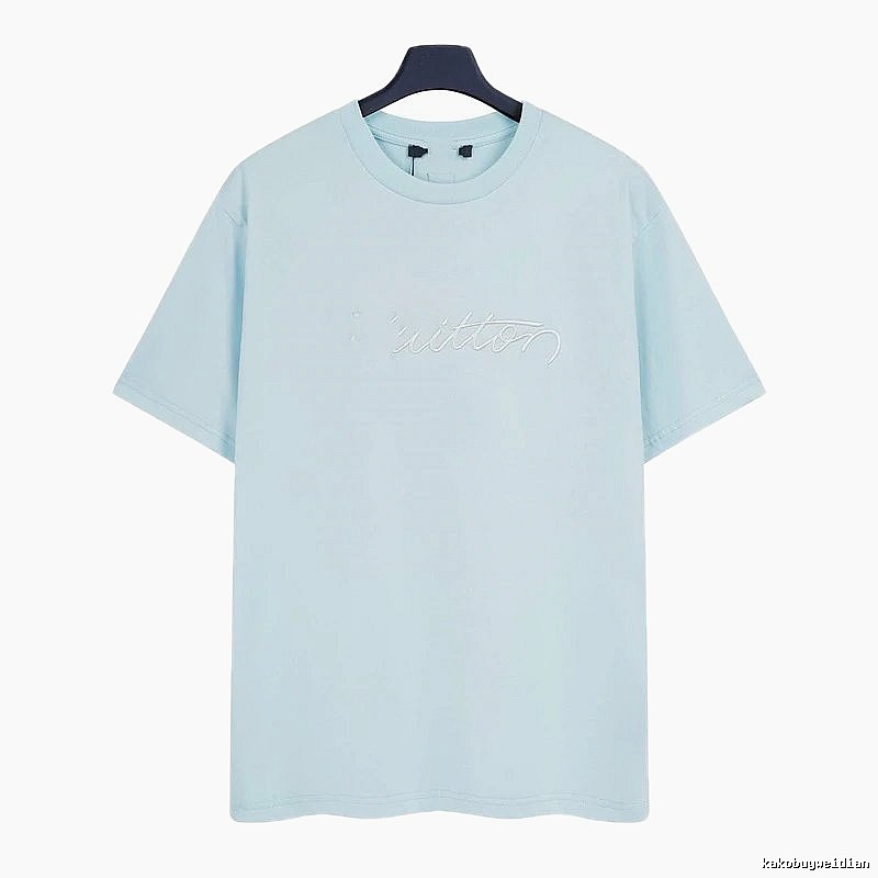 Louis Vuitton Embroidered Minimalist Style Light Blue Short-sleeve T-shirt