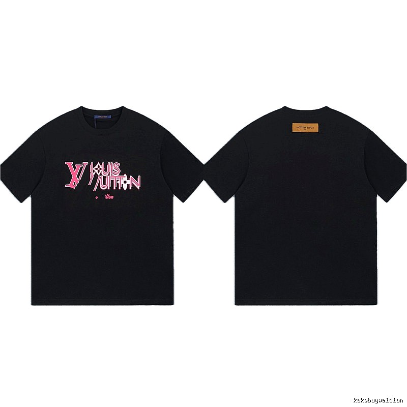 Louis Vuitton Letter Print Trendy Style Black T-shirt