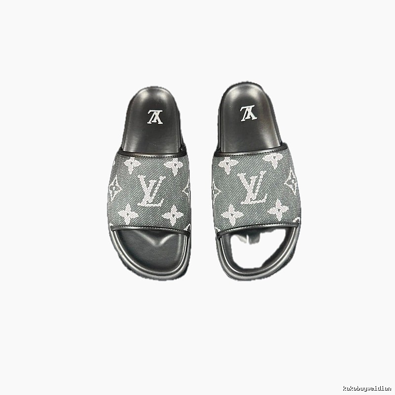 Louis Vuitton Monogram Light Luxury Style Black and Grey Slippers