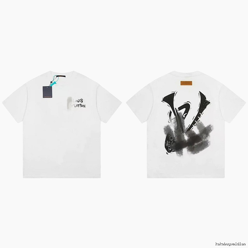 Louis Vuitton Trendy White Short-sleeve T-shirt with Ink Wash Print