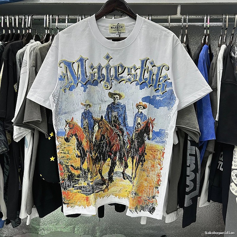 MAJESTIK Western Cowboy Vintage Style White T-Shirt